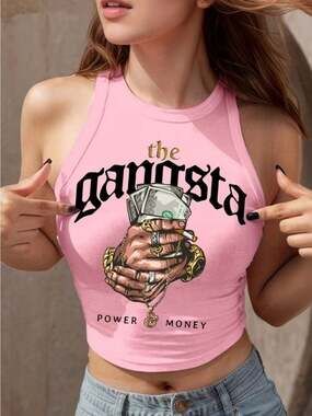 Pink Graphic Crop Tank Top — 'The Gangsta'